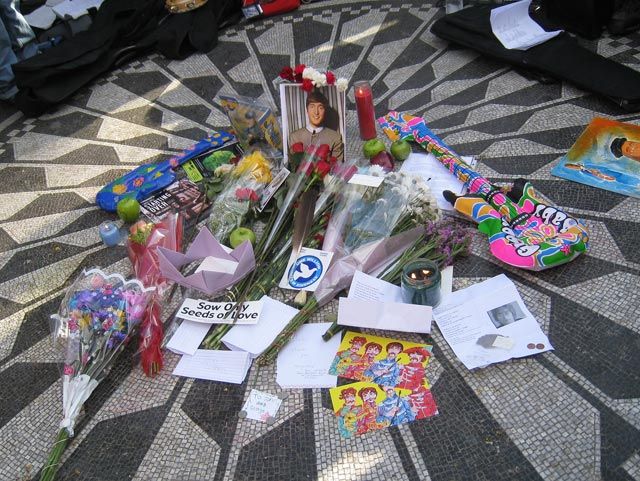 The annual makeshift memorial grows at Strawberry Fields.